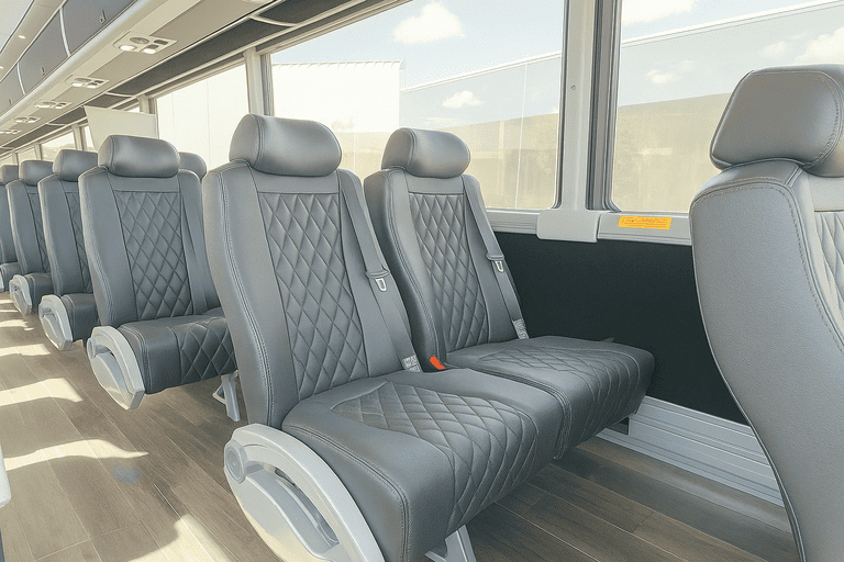 interior of Pflugerville Coach Bus Service charter bus