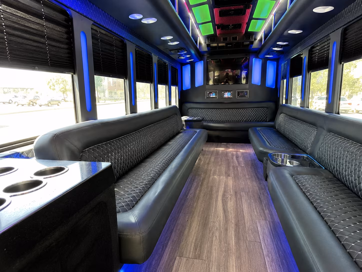 pflugerville 15 passenger party bus inside