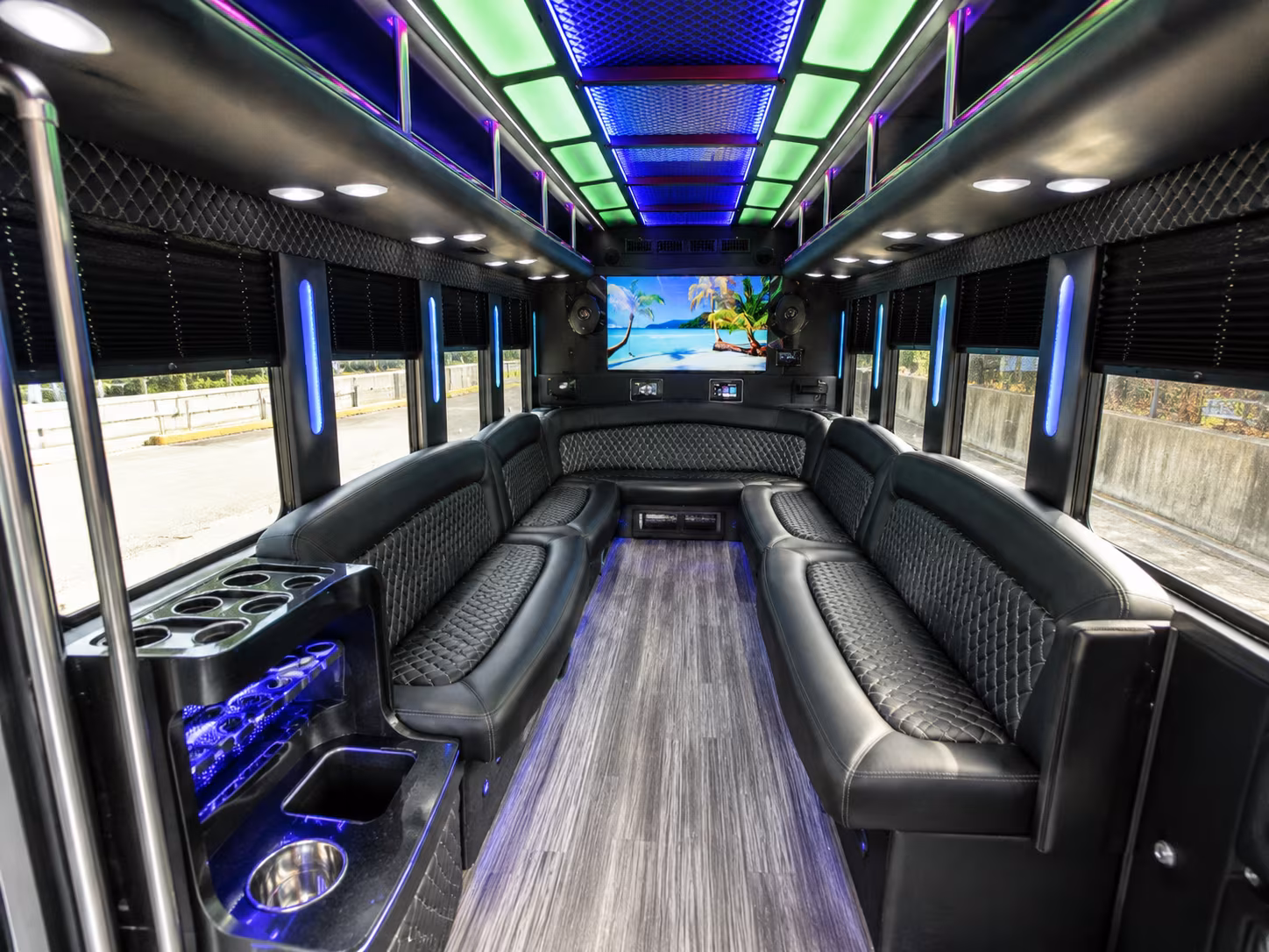 pflugerville 18 passenger party bus inside